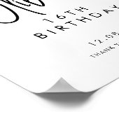 Poster Script manuscrit noir 16e anniversaire Bienvenue (Coin)