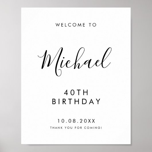 Poster Script manuscrit noir 40e anniversaire Bienvenue (Devant)