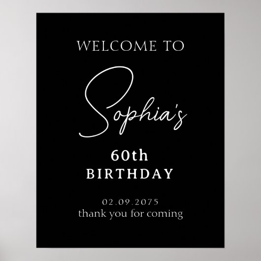 Poster Script manuscrit noir 60e anniversaire Bienvenue (Devant)
