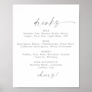 Poster Script Mariage moderne Argent Boissons Menu Signer