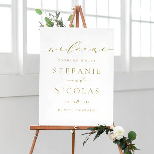 Poster Script minimaliste Or Accueil Mariage simple