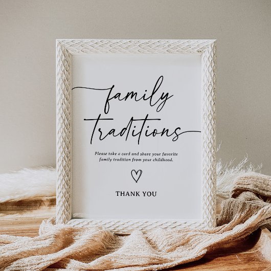 Poster Script moderne Baby shower Famille Traditions Sign