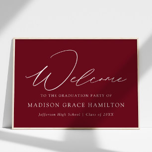 Poster Script moderne Bourgogne Welcome Graduation Party