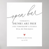 Poster Script moderne élégant Mariage Open Bar Sign (Devant)