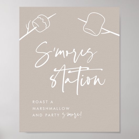 Poster Script moderne Marshmallow S'mores Station (Devant)