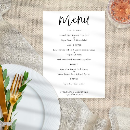 Poster Script moderne Menu Mariage N'importe quelle coule