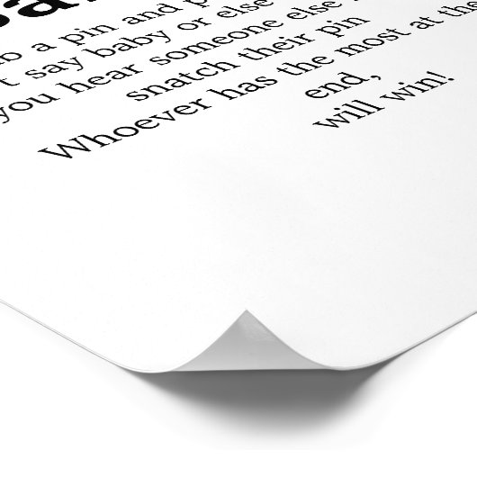 Poster Script moderne Ne pas dire Baby Baby shower Jeu si (Coin)