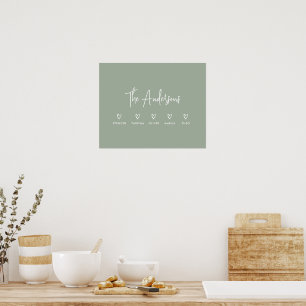 Poster Script moderne personnel 5 famille sage vert