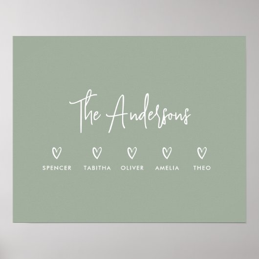 Poster Script moderne personnel 5 famille sage vert (Devant)