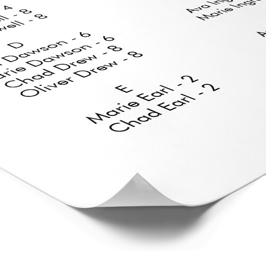 Poster Script moderne Plan horizontal de siège alphabétiq (Coin)