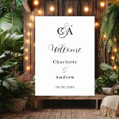 Poster Script monogrammé moderne mariage signe de bienven