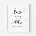 Poster Script noir Combien de coques faites-vous jeu de m<br><div class="desc">Combien de coquillages avez-vous en mer ? Ajoutez un jeu amusant à votre événement avec ce panneau de fête personnalisable. Il présente un script noir et une typographie simple. Ce panneau de baisers est parfait pour les baby showers,  les douches nuptiales,  les wedding showers et autres événements.</div>
