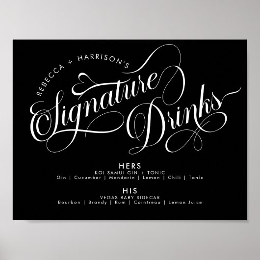 Poster Script romantique Signature Boissons Bar Mariage n (Devant)