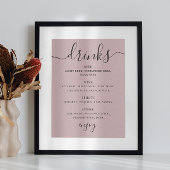 Poster Script rose pâle et poussiéreux mariage alcool bar