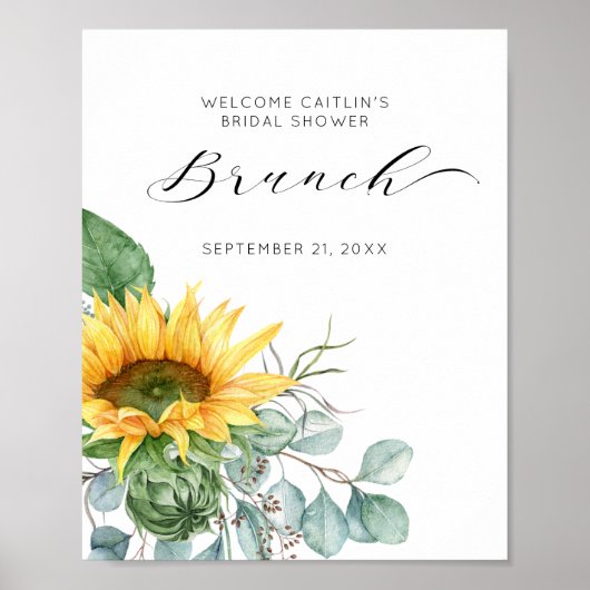 Poster Script Sunflower Fête des mariées Brunch Bienvenue (Devant)