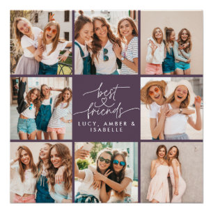 Poster Script violet moderne multi photo meilleurs amis