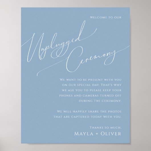 Poster Script Whimsical | Cérémonie Dusty Blue Unplugged (Devant)