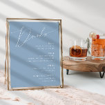 Poster Script Whimsical | Menu Boissons Mariage Dusty Blu<br><div class="desc">Voici notre magnifique script lunatique | menu de boissons mariages bleu poussiéreux parfait pour votre simple fête de printemps de boho moderne. Notre design élégant comprend une palette de couleurs vives et pastel avec un script de calligraphie vintage et chic. Que vous préfériez un style minimaliste ou classique, notre produit...</div>