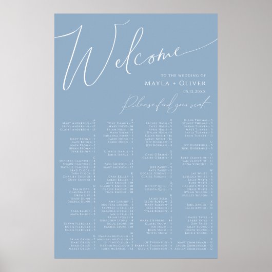 Poster Script Whimsical | Siège Alphabétique bleu Dusty (Devant)