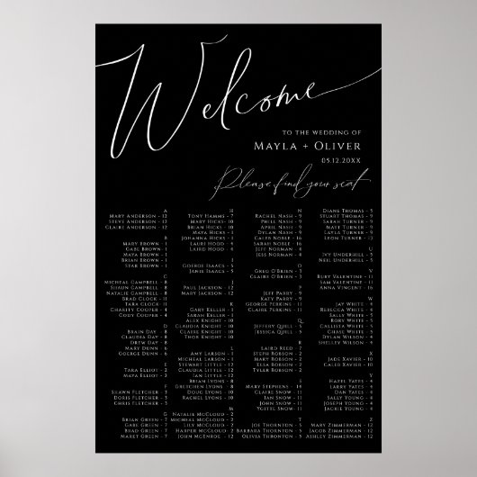 Poster Script Whimsical | Siège alphabétique noir (Devant)