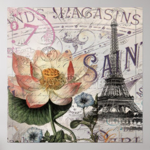 Poster scripts french botanical lotus paris eiffel tower