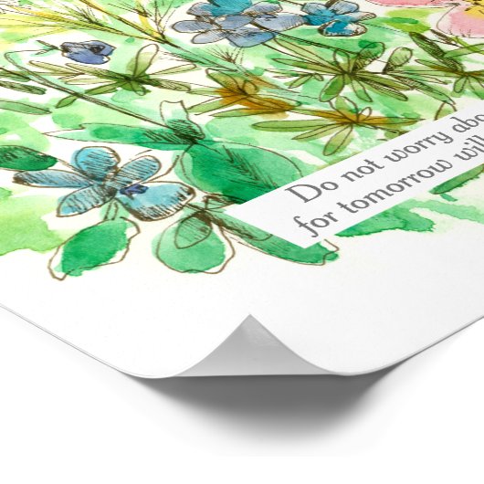 Poster Scripture Matthew 6:34 Bible Verse Garden Flowers  (Coin)