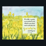 Poster Scripture Mustard Seed Luke 13 Bible Verse<br><div class="desc">Garden themed Christian wall decor featuring a scripture from the Bible book of Luke 13:19 KJV "It is like a grain of mustard seed... " and decorated with a field of bright yellow mustard with flowers in full bloom under a soft blue sky hand painted with watercolor. A watercolor scene...</div>