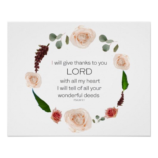 Poster Scripture, Psalm 9, All Your Wonderful Deeds LORD (Devant)