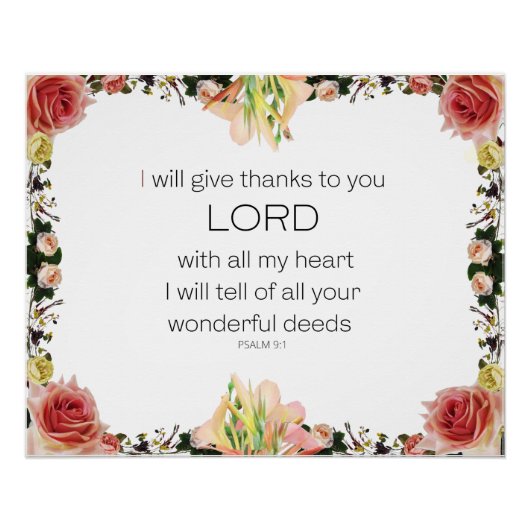 Poster Scripture Psalm 9, Floral (Devant)