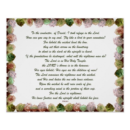 Poster Scripture, Psaume 11, Green Gray Roses (Devant)
