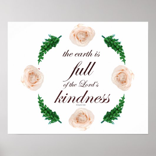 Poster Scripture, Psaume 33, White Roses & Green Branches (Devant)