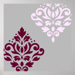 Poster Scroll Damask Art I Plum Pink Gray