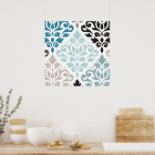 Poster Scroll Damask XLg Motif Art Teals Browns White (Cuisine)