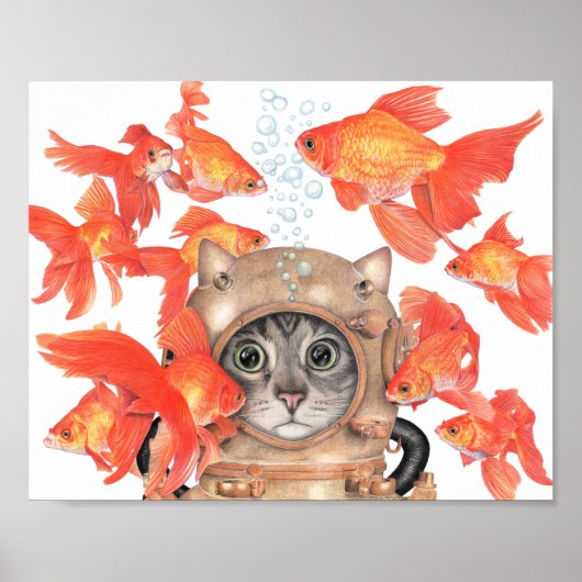 Poster Scuba Cat Among the Fishes (Devant)