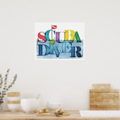 Poster Scuba diver colorful scuba diving (Cuisine)