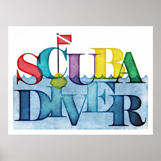 Poster Scuba diver colorful scuba diving (Devant)