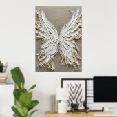 Poster Sculpture d'ailes d'ange texturées blanches sur li (Bureau à domicile)