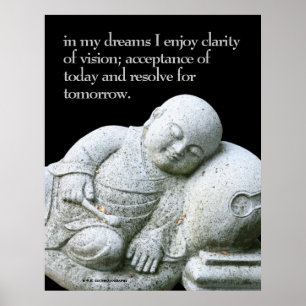 Poster Sculpture de jeune moine en pierre de moine calme