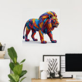 Poster Sculpture de Lion en mosaïque colorée (Bureau à domicile)