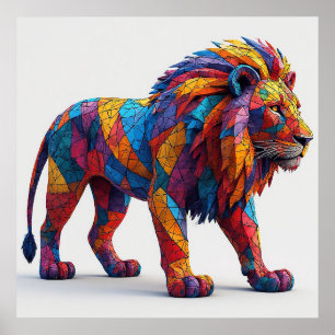 Poster Sculpture de lion en mosaïque colorée
