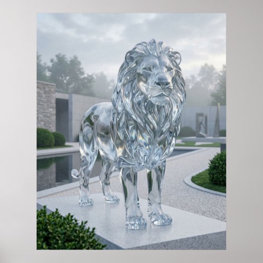 Poster Sculpture de Lion en Verre Aube (Devant)