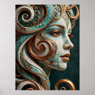 Poster Sculpture de tourbillon baroque abstrait en cuivre