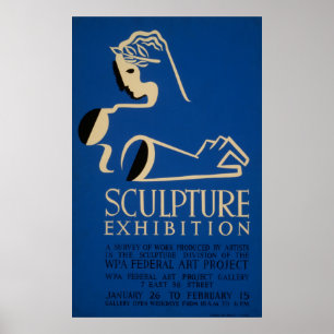 Poster Sculpture Ehibition A Survey Of Work Vintage WPA