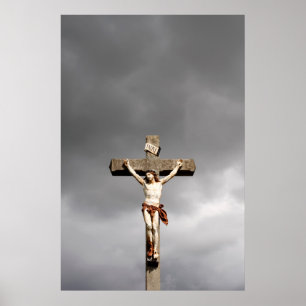 Poster sculpture religieuse Jésus Christ crucifixion