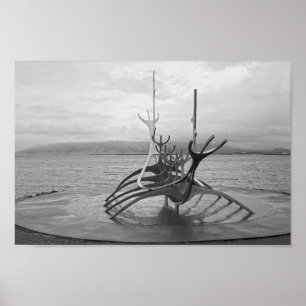 Poster Sculpture Sun Voyager, Reykjavik, Islande, B/W