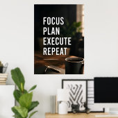 Poster 🎯 Se concentrer Planifier Exécuter Répéter Mental (Bureau à domicile)