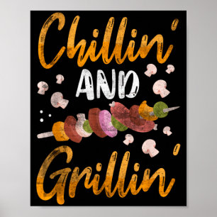 Poster Se détendre et griller barbecue fumoir drôle barbe