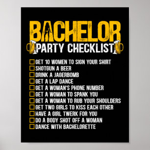 Poster Se marier Groom Funny Bachelor Party Checkli