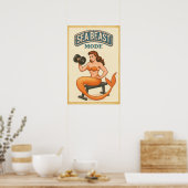 Poster Sea Beast Mode Mermaid - Retro Pin-Up Gym Fitness (Cuisine)