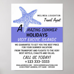 Poster Sea Blue Beach Starfish, agent de voyage publicité